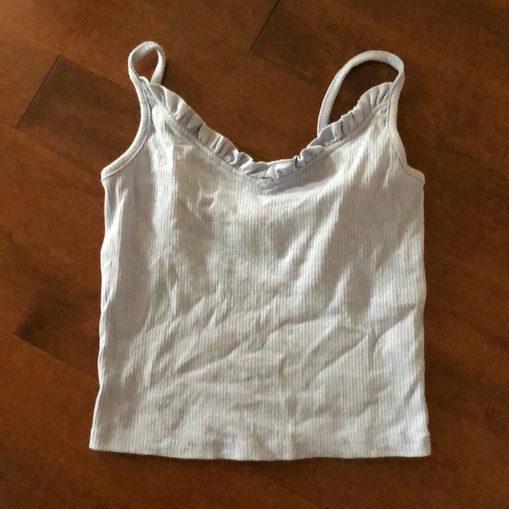 Periwinkle ribbed ruffle tank top
